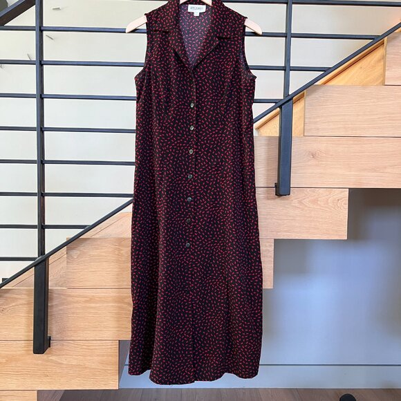 Vintage Black and Red Midi Dress Button front Collar size 10 - Picture 2 of 4